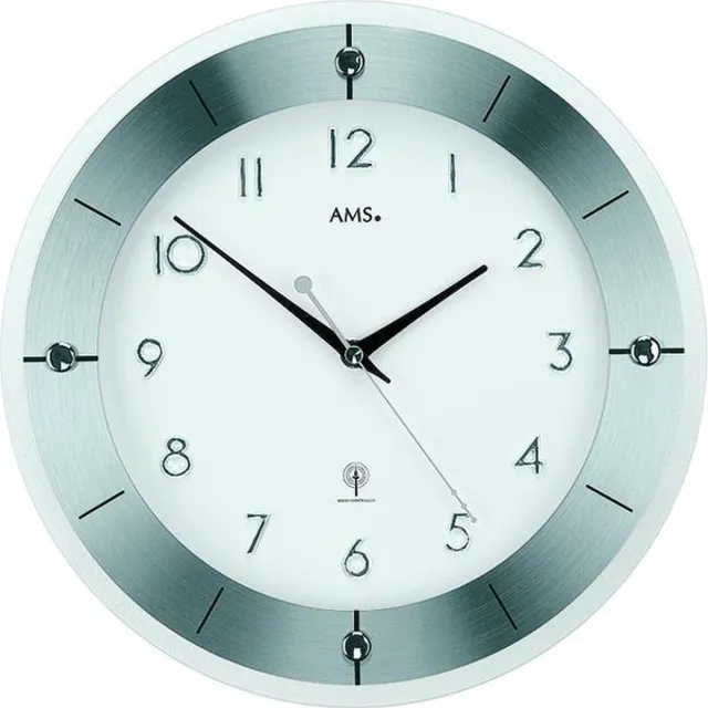AMS F5848 - Wandklok - Analoog - Rond- Radiogestuurde tijdsaanduiding - Aluminium - Mineraal Glas - Ø31 cm - Grijs