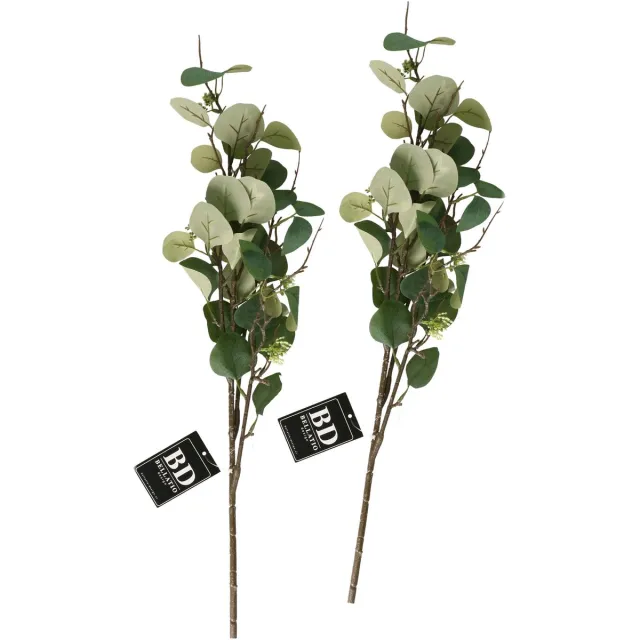 Bellatio Design Kunstbloem/kunsttak Eucalyptus Narvik - 2x - 92 cm - lichtgroen - kunst zijdebloemen