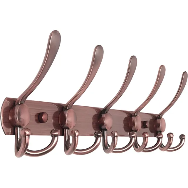 TOJ 15 Haaks Wandkapstok – 45cm - Muur / Wand Kapstok - Hangende Design Muurkapstok - Handdoekrek - RVS - Brons