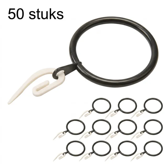 Somstyle 50x Gordijnringen met Haken - 30 mm Ringen - Gordijnhaken voor Gordijnroede - Zwart & Wit