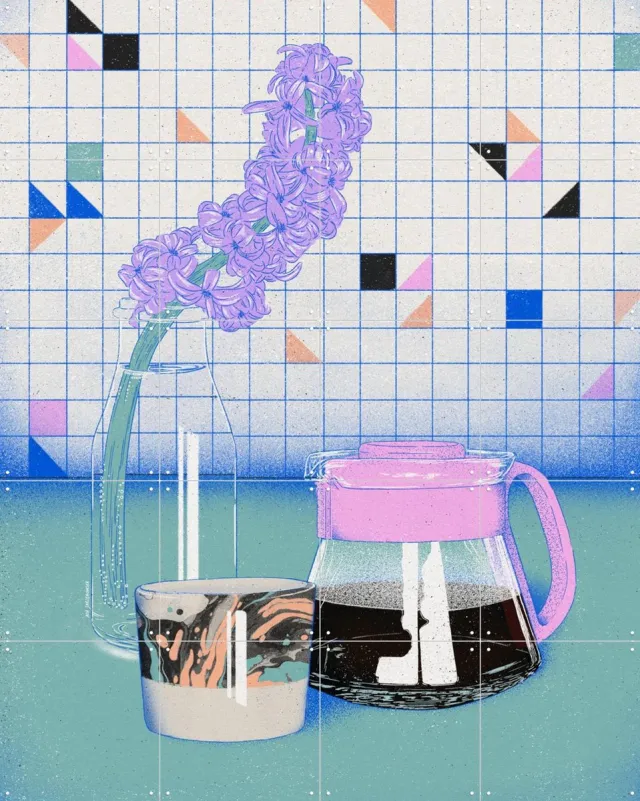 IXXI Coffee Drip, Ada Jarzebowska & Various - 80 x 100 cm - Grote wanddecoratie en posters - Grafisch Ontwerp, Geometrische Kunst, Illustraties Paars