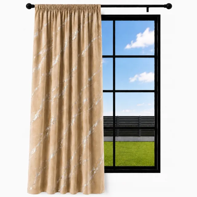 NOW-ART Luxe Velours Gordijn 140x220cm - Marmer Zilver - Wave Plooi Beige