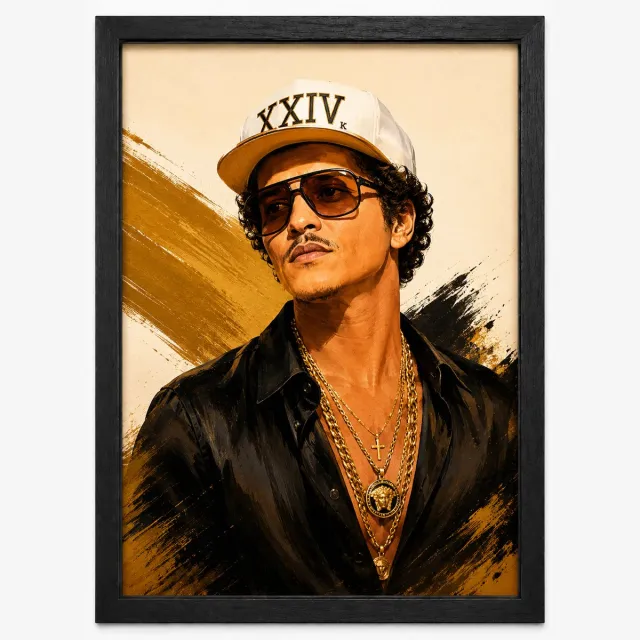 Joshimo Bruno Mars Poster | Art Style Muziek Poster | Inclusief Zwarte A4 Lijst