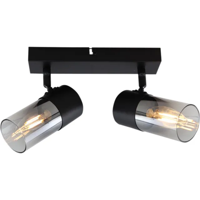 Olucia HUY - Plafondlamp - Zwart / Grijs - 2L - Vorm: Rechthoek