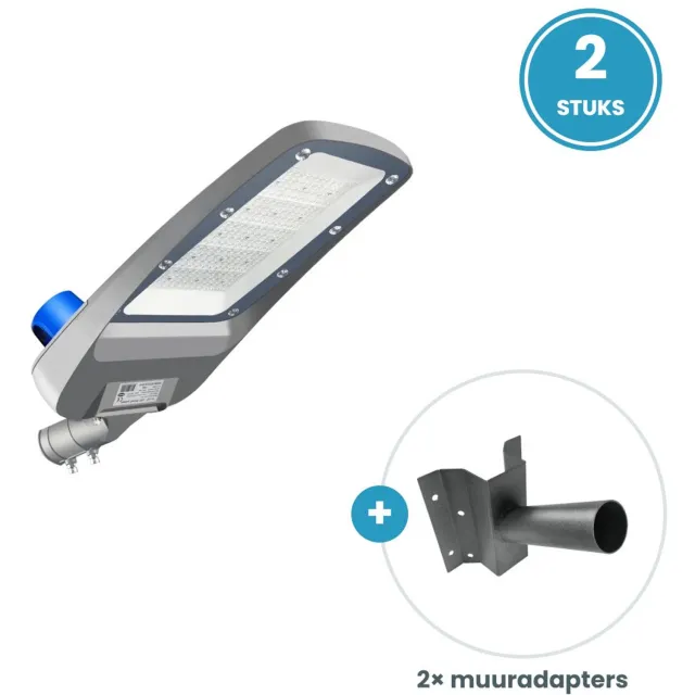 Tsong LED Straatverlichting 100W 18000lm - Koelwit 4000K - Daglichtsensor - IP66 IK10 - 2 stuks - Incl. 2 muuradapters - 230V