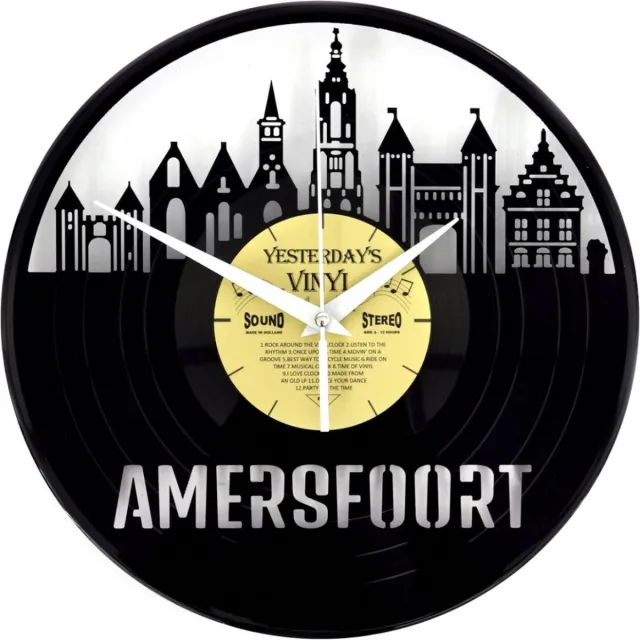 Bennies Fifties Vinyl Klok Skyline Amersfoort - Gemaakt Van Een Gerecyclede Plaat Zwart