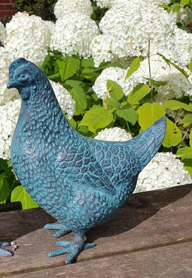 Bronzartes Tuinbeeld -HEN - bronzen beeld - kip - 20 cm hoog -BRONS GROEN GEPATINEERD