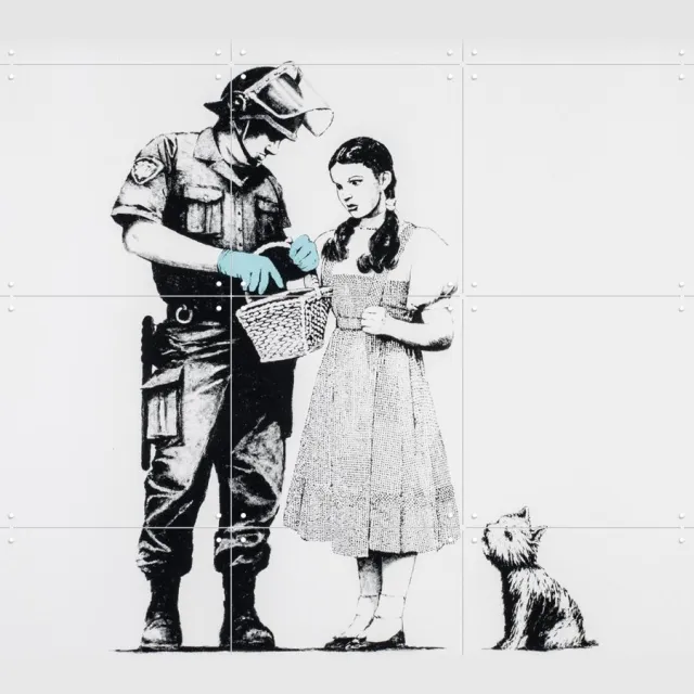IXXI Stop and Search, Banksy - 60 x 80 cm - Grote wanddecoratie en posters - Illustraties, Pop art, Mancave Zwart en wit