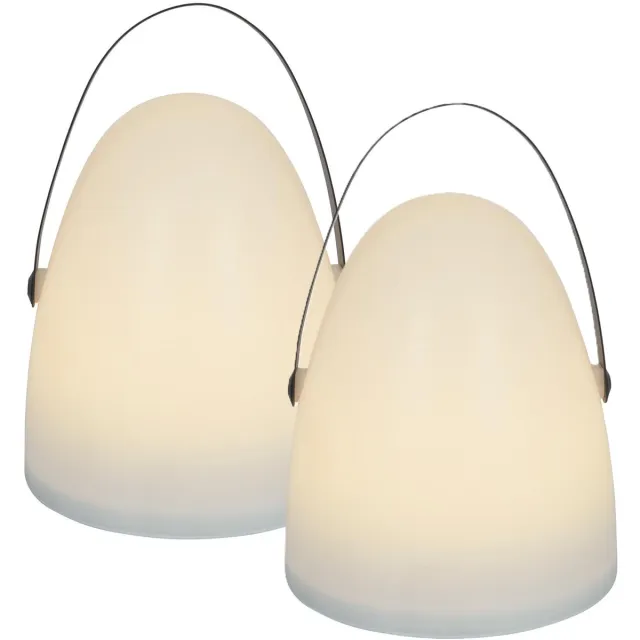 HOME DECO FACTORY portable buitenlamp - 2x - wit- draadloos - H30 cm - binnen/buiten - op batterijen - met greep