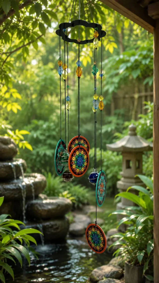 Nature's Melody Nature’s Melody Mandala Metalen Windgong 17 inch – Decoratieve Wind Chime met Glazen Accenten – Tuin, Balkon- en Wanddecoratie Meerdere kleuren