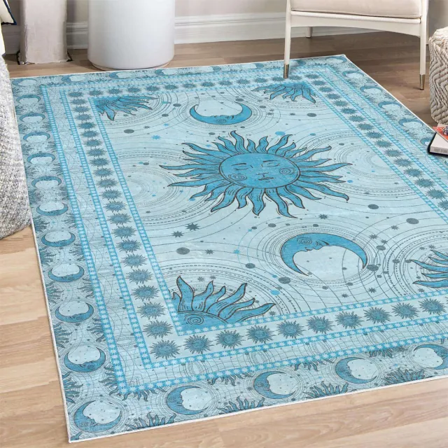 ABAKUHAUS Vloerkleed - Woonkamer Tapijt – zon en maan – 76 x 152 cm – Hoogpolig Diep