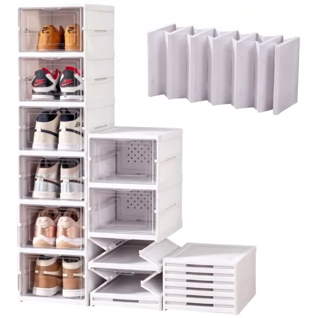 Tremeo Opvouwbare Schoenenkast - Schoenenrek - Schoenen Organizer - 6 paar - Transparante Deuren - Ruimtebesparend - 105x25x34 cm Wit