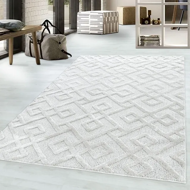 TapisTrend Harig tapijt Room 80x150 cm Crèmekleurig geometrisch vloerkleed met een reliëfpatroon van in elkaar grijpende ruiten, 20 mm poolhoogte, modern