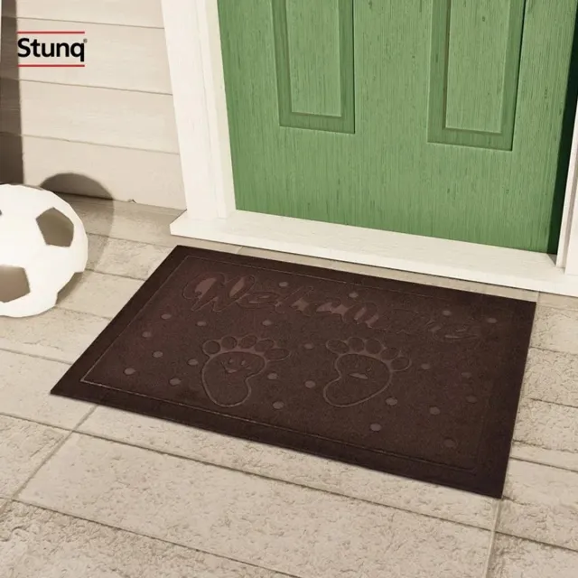 Stunq Bruine rubberen deurmat met Welcome tekst en voetafdrukken - antislip, waterdicht