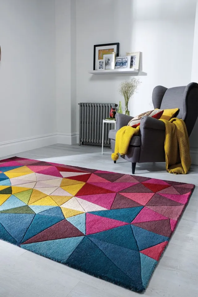 flycarpets Falmouth Modern Laagpolig - 100% Wol - Geo Vloerkleed - Multi