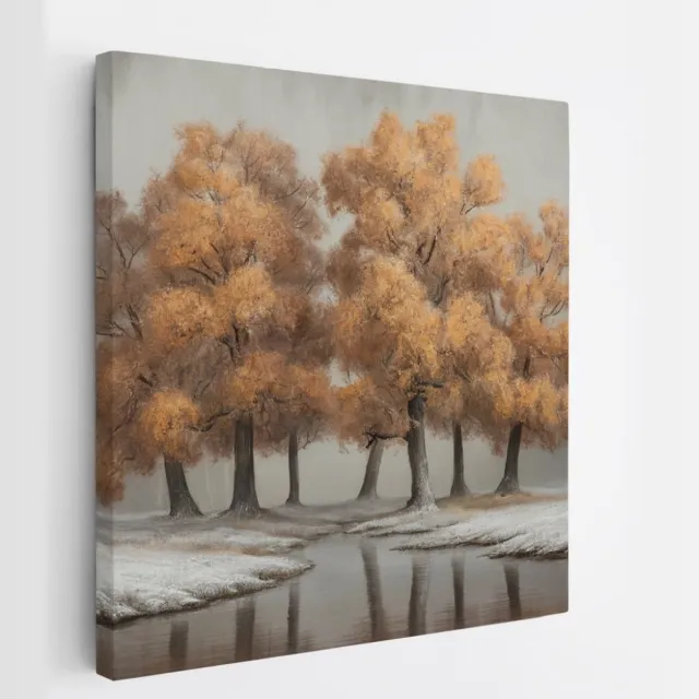 Saammp Canvas Schilderij - Oranje bomen - Natuur - Wit Landschap - Abstract - 20x20 - Foto op canvas - Wanddecoratie - Muurdecoratie Woonkamer - Slaapkamer decoratie - Canvas Print Multicolor