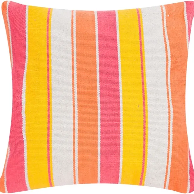 Linen & More Big Stripe Fuchsia/Geel Kussen | 60 X 60 | Sierkussen Voor Woonkamer Of Slaapkamer