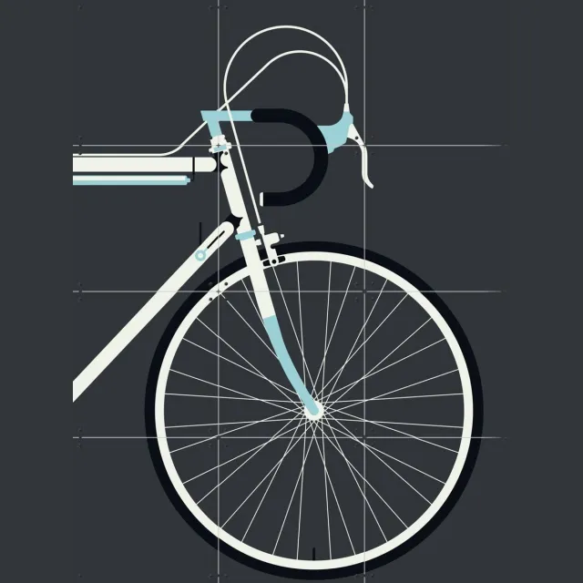 IXXI Racing Bike White Front, Bo Lundberg - 60 x 80 cm - Grote wanddecoratie en posters - Vintage, Illustraties, Mancave, Sport, Wielrennen Donkere tinten
