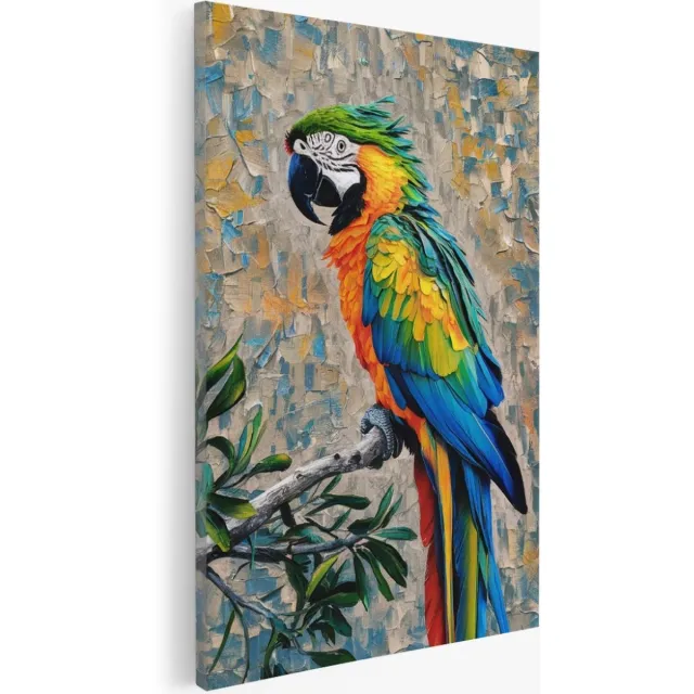 Saammp Canvas Schilderij - Abstracte Papegaai - Natuur - Dieren - 80x120 - Foto op canvas - Wanddecoratie - Muurdecoratie Woonkamer - Slaapkamer decoratie - Canvas Print Multicolor