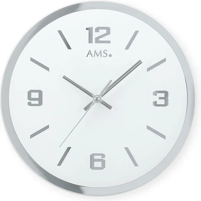 AMS Klok - Rond - Glas - �27 cm - Wit