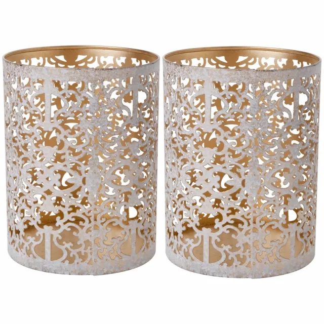 Cosy&Trendy Cosy & Trendy kaarsenhouder Waxinelichtjes - 2x - wit goud - antiek look sfeer - H13 cm - voor theelichtjes