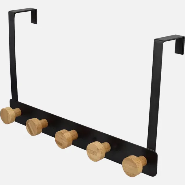 5Five® Five - Deurkapstok - 5 bamboe haken - 33,2 x 20 x 8 - Zwart