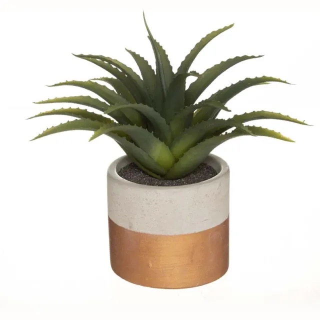 Silumen Kunstmatige groene plant aloë vera 28cm met tweekleurige pot - Ciment|Polyéthylène PE - Cuivre - SILUMEN Andere