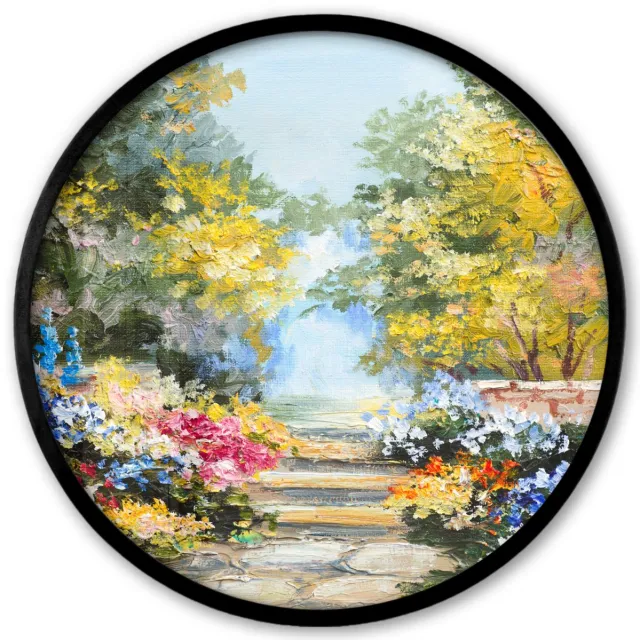 FrameYourWall Poster in lijst Rond - Fotolijst 40x40 cm - Posters - Schilderij - Bloemen - Natuur - Olieverf - Ronde posterlijst zwart - Decoratie - Wanddecoratie woonkamer - Muurdecoratie slaapkamer Olieverf - Uitzicht - Bloemen