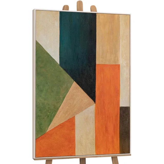 YS Schilderij "Orde en Beweging" - Handgeschilderd canvas schilderij - Wanddecoratie Moderne kunst - Kleurrijk - Blauw - Muurdecoratie woonkamer - Slaapkamer decoratie - Kamer accessoires - Abstract schilderij met blauw Beige 120x80
