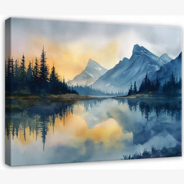 WALLARENA Schilderij op canvas - 40x30 cm - bergen bos en meer - landschap wanddecoratie woonkamer en slaapkamer Veelkleurig