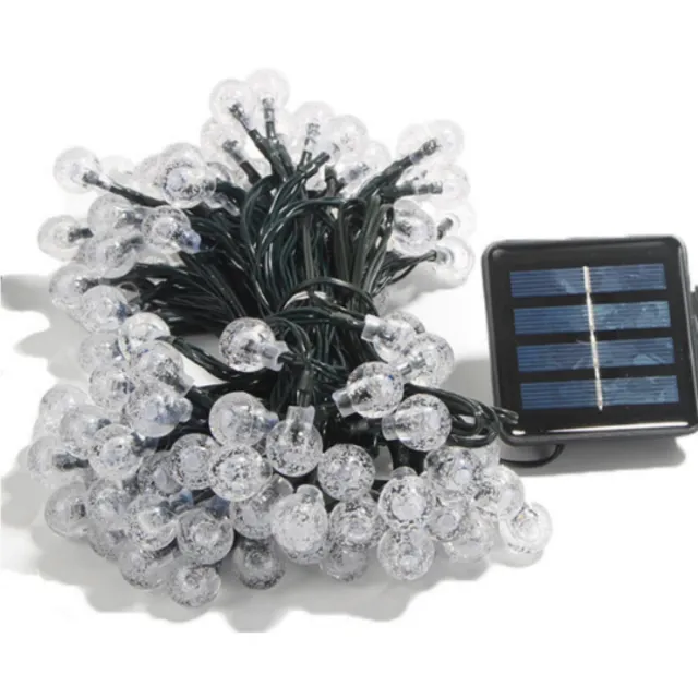 Tovbmup Buitenzonne-energie-lichtslinger - 60 LED's - 11 meter - Waterdichte lichtslinger - Kristallen bollen - Geschikt voor tuin, terras, balkon, feest - Warm wit