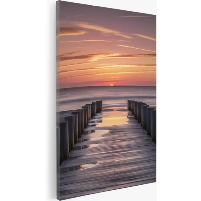 Saammp Canvas Schilderij - Steiger naar de zee met zonsondergang - Landschap - Natuur - 30x45 - Foto op canvas - Wanddecoratie - Muurdecoratie Woonkamer - Slaapkamer decoratie - Canvas Print Multicolor