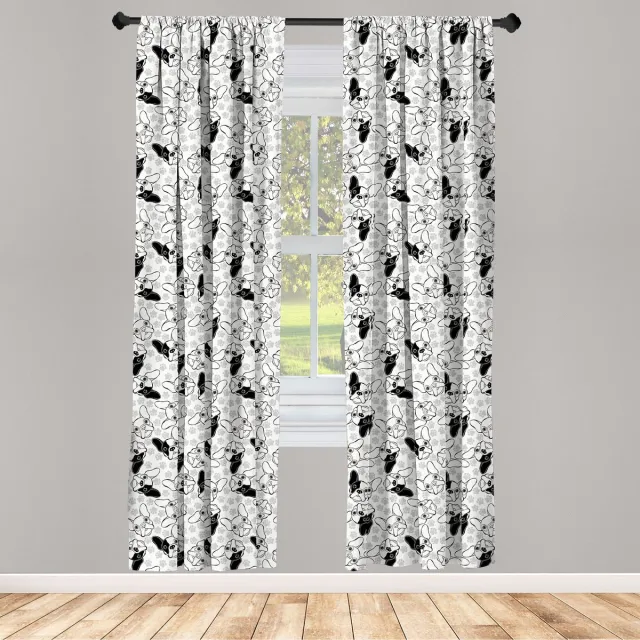 ABAKUHAUS Bulldog raamgordijnen – Doodle Faces – 2-delige 75x225 cm – Lichtgrijs Lichtgrijs Wit