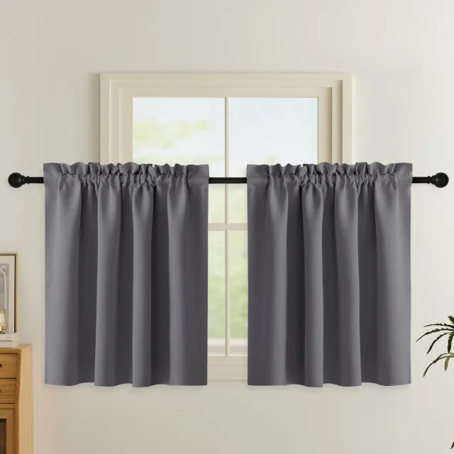 Ibenzoa Vitrage voor kleine ramen - Set van 2 verduisteringsgordijnen met roede, grijs, 120x140 cm