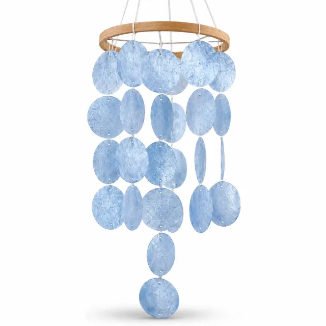 VHV Windgong met schelpen - Blauw bohemian schelpwindgong - 73 cm lange schelpwindgong hangdecoratie - Buiten schelpwindgong - Geschikt voor tuin, raam, balkon, binnen en buiten - Natuurlijke
