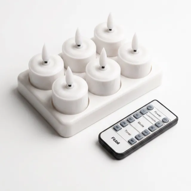 Fidali oplaadbare waxinelichtjes 6 st. - LED Kaarsen met Afstandsbediening - Realistische Flikkerende Vlam - Oplaadstation - Kerst Kaarsen Wit-6