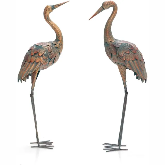 KOMFOTTEU Set van 2 tuinkranich, tuindecoratie van metaal, kunstsculptuur, 85/86 cm hoog, tuinfiguren voor thuis en op het terras (kraanvogel)
