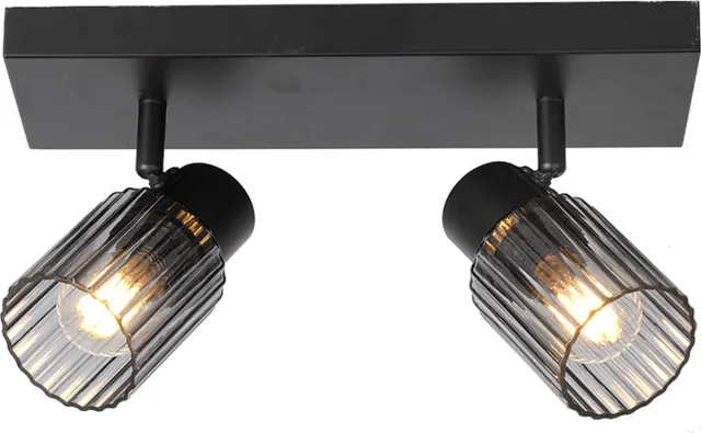 Olucia OMER - Plafondlamp - Grijs / Zwart - 2L - Vorm: Rechthoek