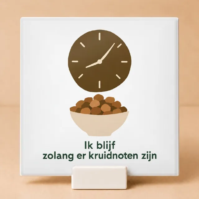 Bedruk King Speelse 'Ik kwam voor de kruidnoten' Tegel – Decoratieve Matisse-stijl Knipvorm voor Sinterklaasfans - 11 x 11 cm met houder Wit