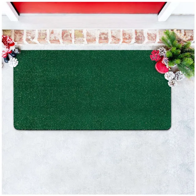 ANRO Effen Kerst vloerkleed Groen 50x100 cm - Glitter - Antislip