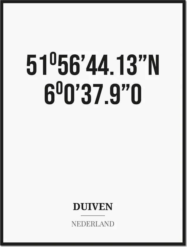 Studio216 Poster/kaart DUIVEN met coördinaten zwart, wit