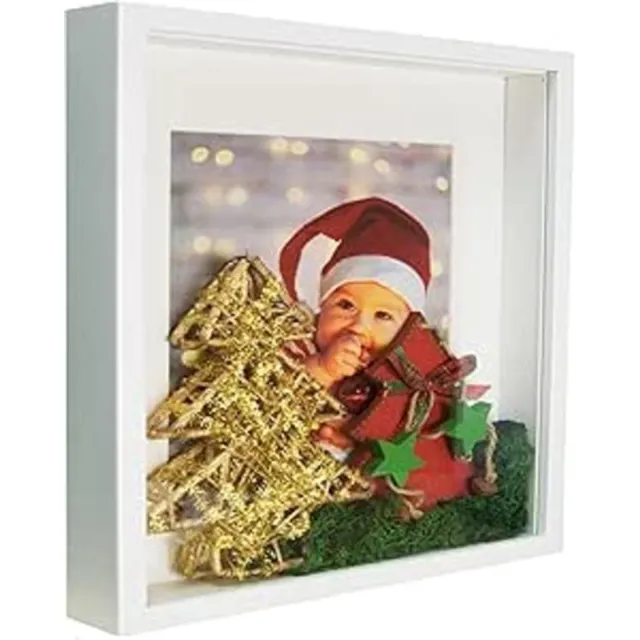 Famanu 3D fotolijst met passe-partout 20x20 cm, wit, vierkant met glasplaat 28x28 cm