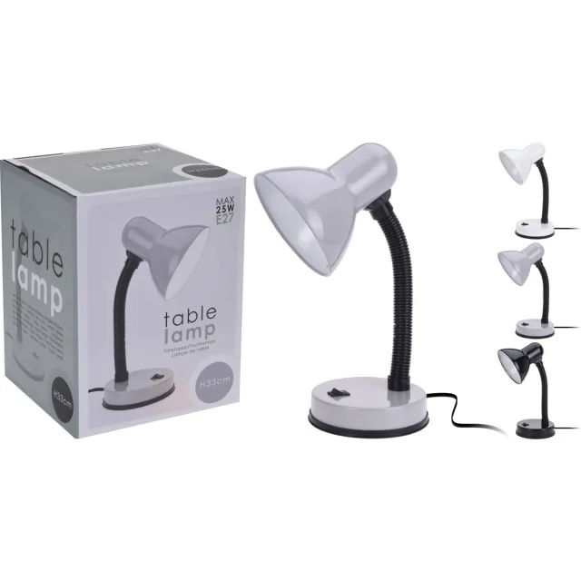 H&S Collections Tafellamp-bureaulamp-hoogte33 cm-25W/E27-wit-zwart wit, grijs, zwart