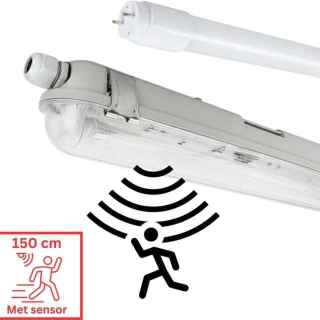 Prinos LED TL verlichting met sensor 150 cm - Bewegingssensor en daglicht - Universeel Grijs