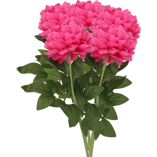 DK design Kunstbloem pioenroos - 5x - roze - zijde - 71 cm - kunststof steel - decoratie bloemen
