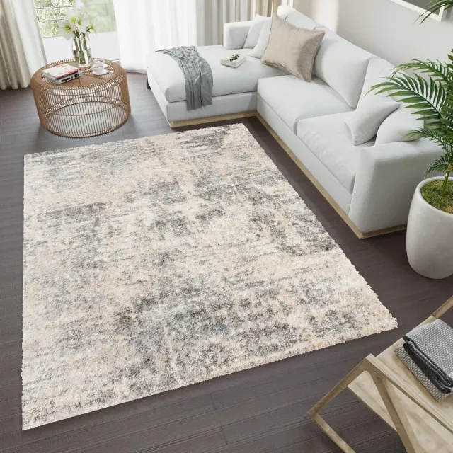 Tapiso Versay Vloerkleed Hoogpolig Shaggy Modern Tapijt creme lichtgrijs