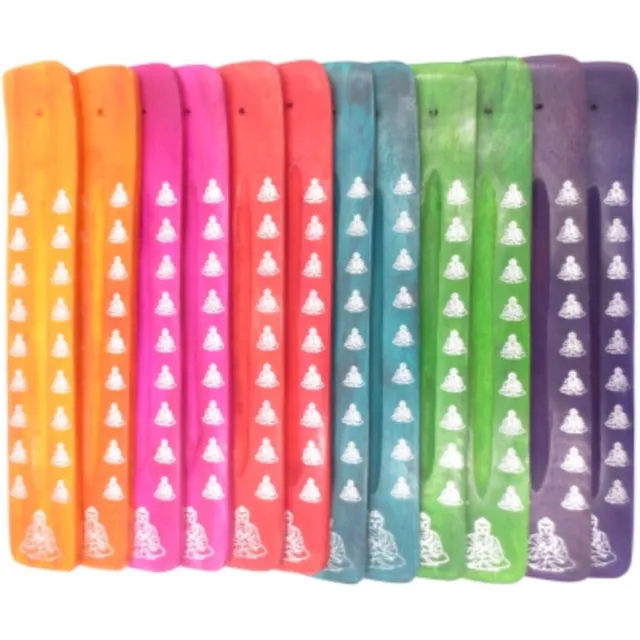 Siddhartha Webshop Webshop Wierookhouder Gekleurd Houten Plankje Boeddha Roze
