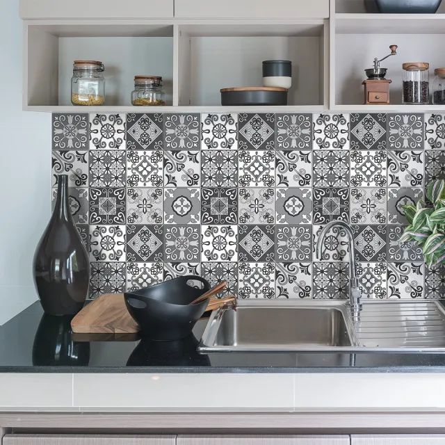 Ambiance Sticker Zelfklevende tegelmuurstickers voor keuken en badkamer - 9 cementtegelstickers, Azulejos Bello - 9 stickers, 15x15cm Multi color