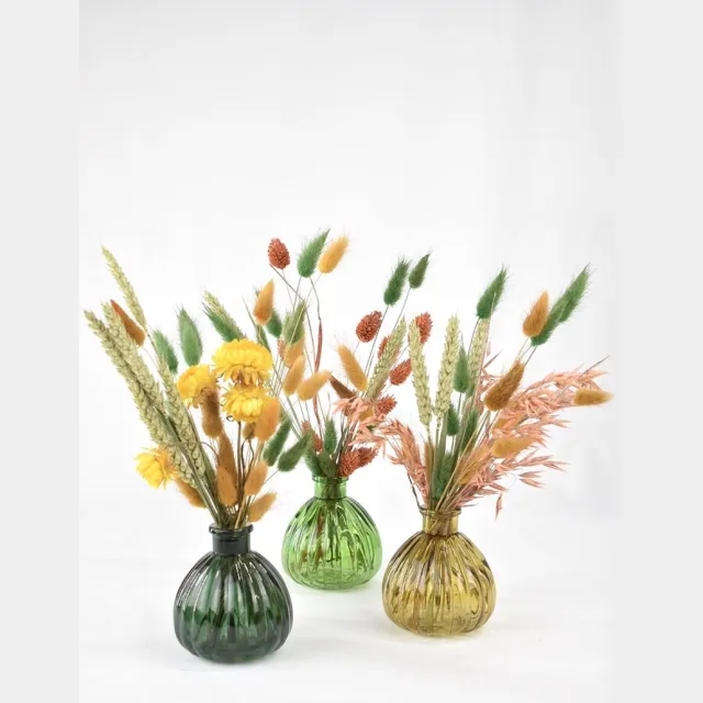 Natuurlijk Bloemen Droogbloemen met vaas - Set van 3 stuks! - Bloemen cadeau met vaas - Natuurlijk Bloemen groen