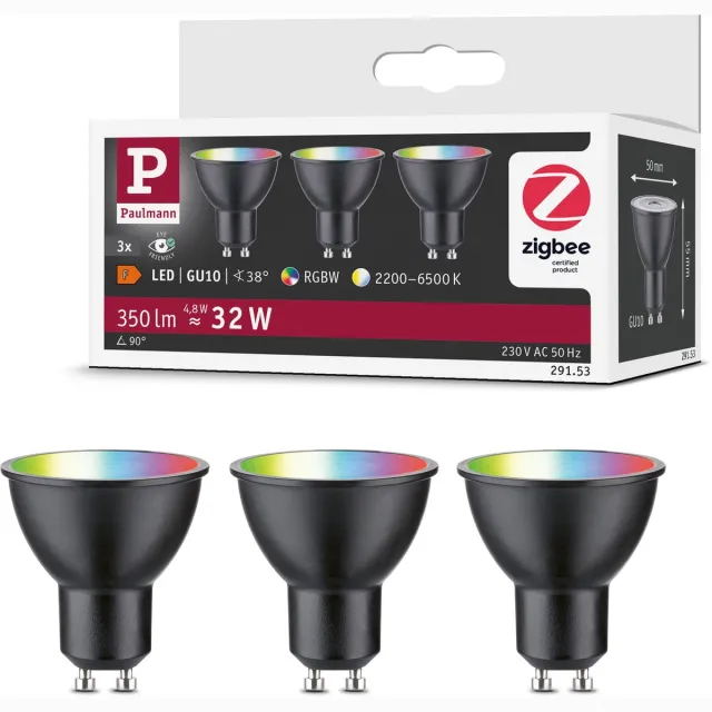 Paulmann Standaard 230 V Smart Home Zigbee 3.0 LED-reflector GU10 3x350lm 3x4,8W RGBW+ dimbaar Zwart mat